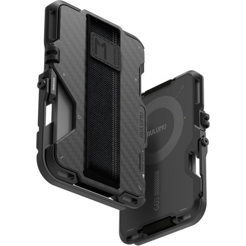 Portofel Compatibil MagSafe Aulumu G03 Multi Tool Metal Wallet, Carcasa Aluminiu si fibra de carbon, Grip elastic, Kickstand metalic integrat, suport AirTag, deschizator sticle, rigla integrata, blocare RFID, pana la 12 carduri, Ultra slim, Negru