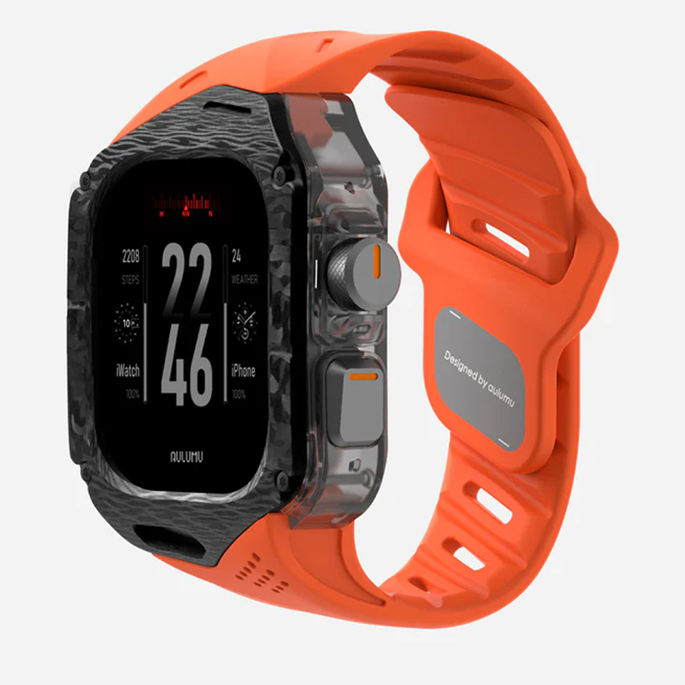 Set Husa si Curea pentru Apple Watch Ultra 1/2/3, Aulumu A01, din Fibra de carbon si cauciuc, Rezistenta la socuri, Butoane metalice tactile, Protectie 360°, Banda FKM elastica si durabila, Rezistenta la apa si transpiratie, Design premium, Portocaliu Set Husa si Curea pentru Apple Watch Ultra 1/2/3, Aulumu A01, din Fibra de carbon si cauciuc, Rezistenta la socuri, Butoane metalice tactile, Protectie 360°, Banda FKM elastica si durabila, Rezistenta la apa si transpiratie, Design premium, Portocaliu - imagine 7
