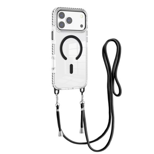 Husa pentru Apple iPhone 17 Pro Max DaDen®, Snur detasabil, Antisoc, Protectie Superioara, Bumper interior, Magsafe, Transparenta cu Negru