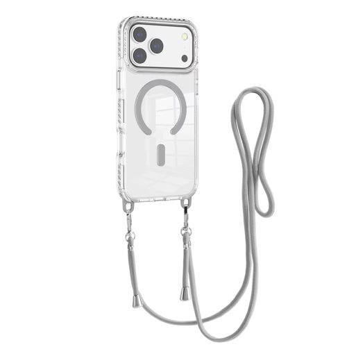 Husa pentru Apple iPhone 17 Pro Max DaDen®, Snur detasabil, Antisoc, Protectie Superioara, Bumper interior, Magsafe, Transparenta cu Gri