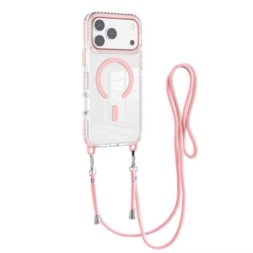 Husa pentru Apple iPhone 17 Pro Max DaDen®, Snur detasabil, Antisoc, Protectie Superioara, Bumper interior, Magsafe, Transparenta cu Roz