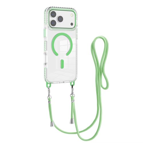 Husa pentru Apple iPhone 17 Pro Max DaDen®, Snur detasabil, Antisoc, Protectie Superioara, Bumper interior, Magsafe, Transparenta cu Verde