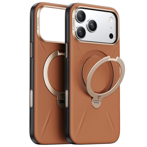 Husa pentru iPhone 17 Pro Torras QPRO Leather Series, Piele ecologica, Inel rotativ, Calitate premium, Maro