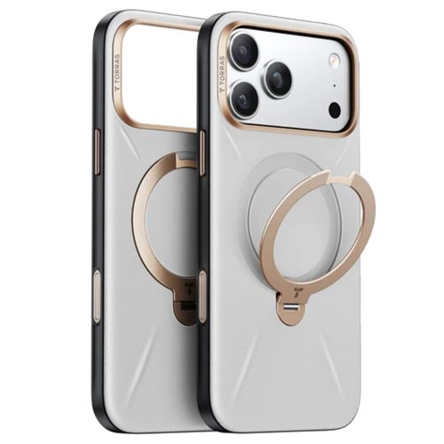 Husa pentru iPhone 17 Pro Max Torras QPRO Leather Series, Piele ecologica, Inel rotativ, Calitate premium, Gri