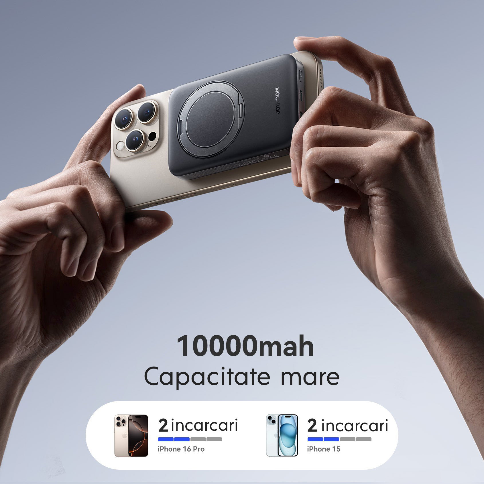 Baterie externa cu incarcare wireless Joyroom PBM12, Inel rotativ, 22.5W, 1xUSB-C, 1xUSB, PD, QC3.0, 10000 mAh, Incarcare rapida, Negru Baterie externa cu incarcare wireless Joyroom PBM12, Inel rotativ, 22.5W, 1xUSB-C, 1xUSB, PD, QC3.0, 10000 mAh, Incarcare rapida, Negru - imagine 4