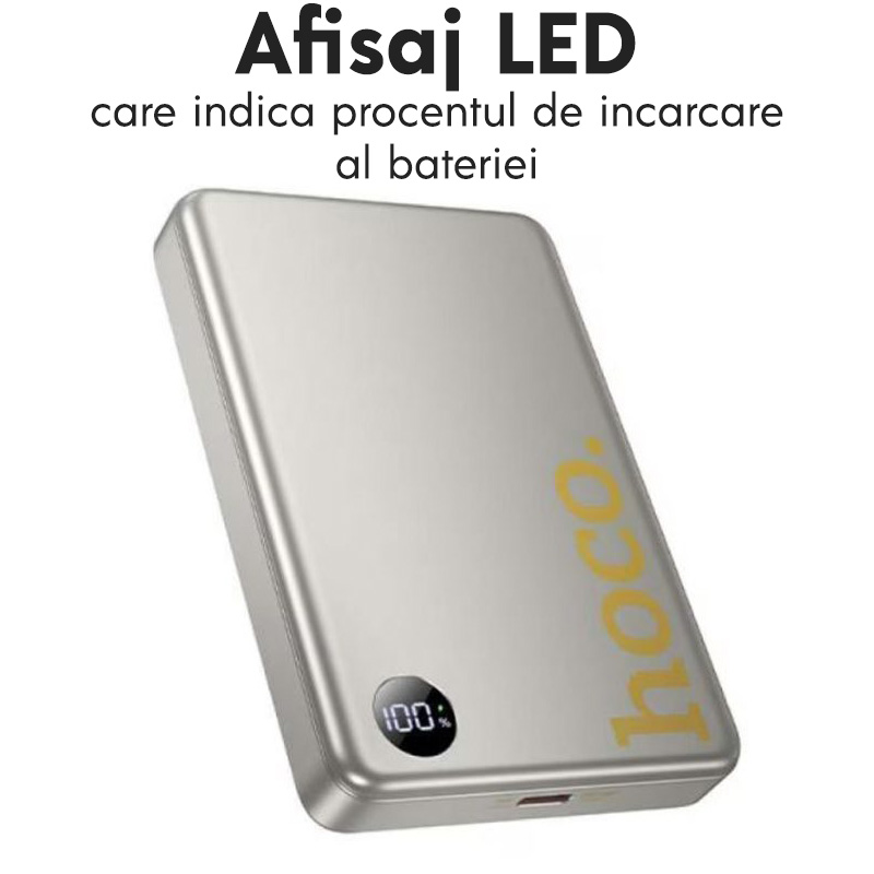 Baterie externa cu incarcare wireless Hoco Q34, 20W, 1xUSB-C, 1xUSB, PD, QC3.0, 10000mAh, Incarcare rapida, Auriu Baterie externa cu incarcare wireless Hoco Q34, 20W, 1xUSB-C, 1xUSB, PD, QC3.0, 10000mAh, Incarcare rapida, Auriu - imagine 4