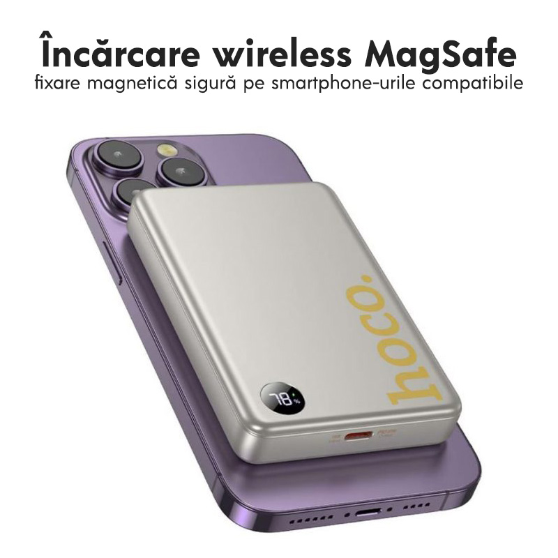 Baterie externa cu incarcare wireless Hoco Q34, 20W, 1xUSB-C, 1xUSB, PD, QC3.0, 10000mAh, Incarcare rapida, Auriu Baterie externa cu incarcare wireless Hoco Q34, 20W, 1xUSB-C, 1xUSB, PD, QC3.0, 10000mAh, Incarcare rapida, Auriu - imagine 2