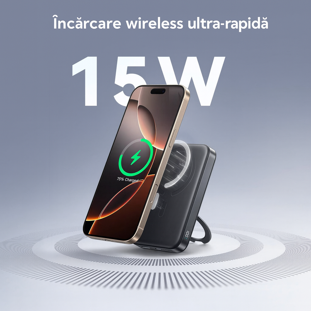 Baterie externa cu incarcare wireless Joyroom PBM12, Inel rotativ, 22.5W, 1xUSB-C, 1xUSB, PD, QC3.0, 10000 mAh, Incarcare rapida, Negru Baterie externa cu incarcare wireless Joyroom PBM12, Inel rotativ, 22.5W, 1xUSB-C, 1xUSB, PD, QC3.0, 10000 mAh, Incarcare rapida, Negru - imagine 3