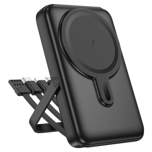 Baterie externa cu incarcare wireless Hoco J135, 22.5W+PD20W, Magnetica, Suport pliabil, 10000mAh, Incarcare rapida, 4 cabluri cu incarcare rapida, Negru