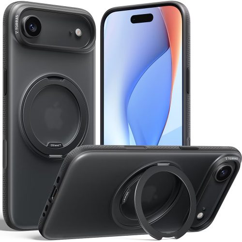 Husa pentru iPhone 17 Air Torras Ostand R Fitness Series, Incarcare wireless, Inel rotativ, Calitate premium, Negru