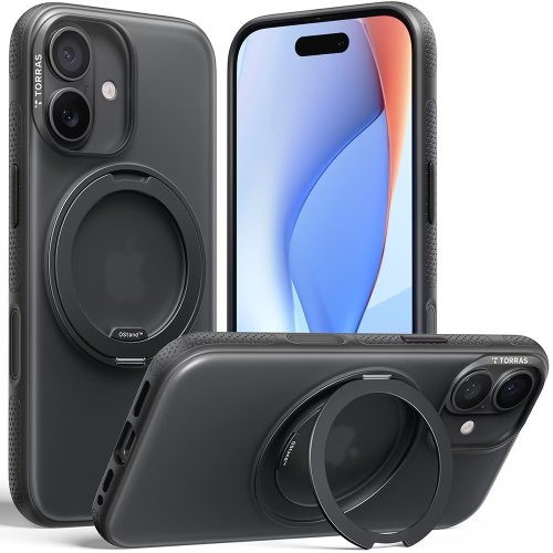 Husa pentru iPhone 17 Torras Ostand R Fitness Series, Incarcare wireless, Inel rotativ, Calitate premium, Negru