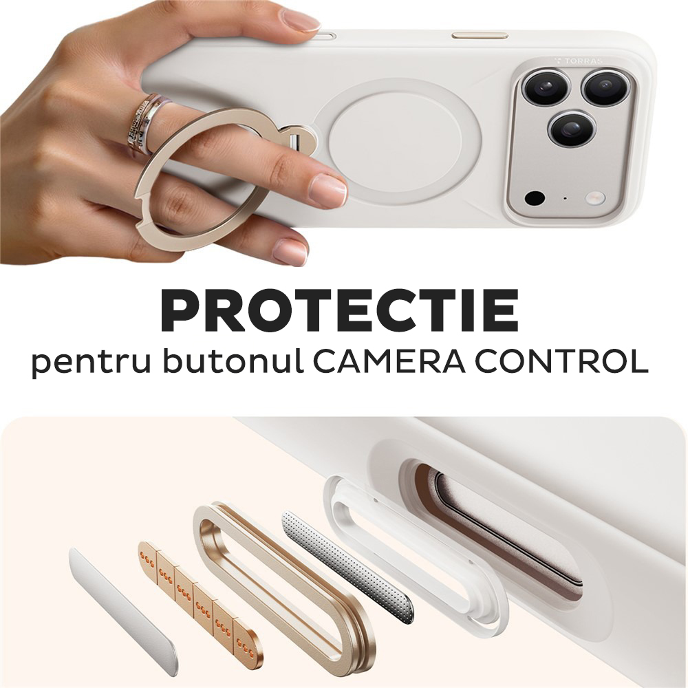 Husa pentru iPhone 17 Pro Max Torras QPRO Silicone Series, Interior din microfibra, Inel rotativ, Calitate premium, Alb Husa pentru iPhone 17 Pro Max Torras QPRO Silicone Series, Interior din microfibra, Inel rotativ, Calitate premium, Alb - imagine 3