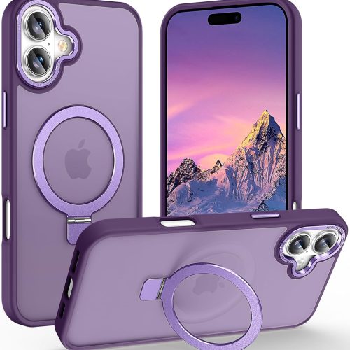 Husa pentru Apple iPhone 17 DaDen® Matte MagSafe, Antisoc, Incarcare wireless, Inel stand, Mov