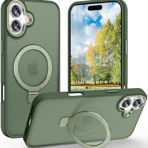 Husa pentru Apple iPhone 17 DaDen® Matte MagSafe, Antisoc, Incarcare wireless, Inel stand, Verde