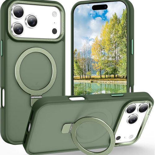 Husa pentru Apple iPhone 17 Pro Max DaDen® Matte MagSafe, Antisoc, Incarcare wireless, Inel stand, Verde