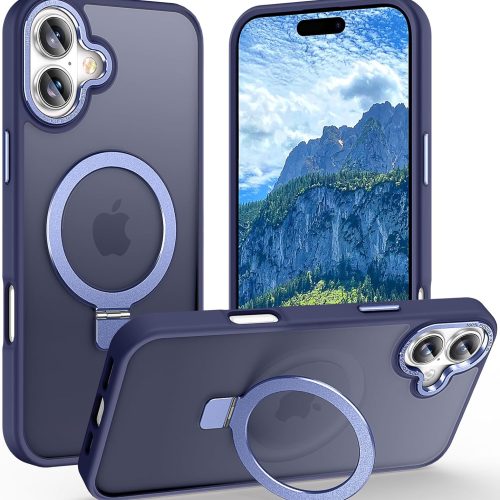 Husa pentru Apple iPhone 17 DaDen® Matte MagSafe, Antisoc, Incarcare wireless, Inel stand, Albastru