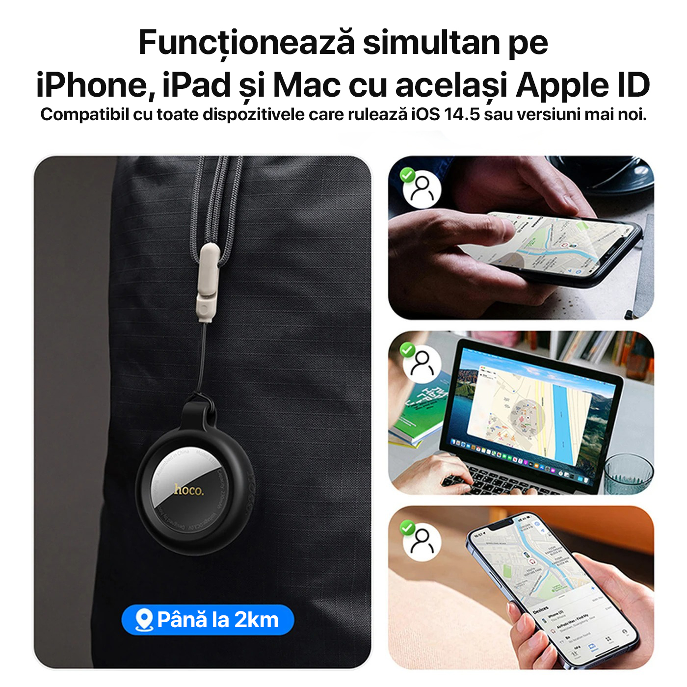 AirTag Hoco E100, Dispozitiv anti-pierdere tip AirTag, Compatibil Apple Find My, Certificat MFi, Localizare precisa, Alb AirTag Hoco E100, Dispozitiv anti-pierdere tip AirTag, Compatibil Apple Find My, Certificat MFi, Localizare precisa, Alb - imagine 4