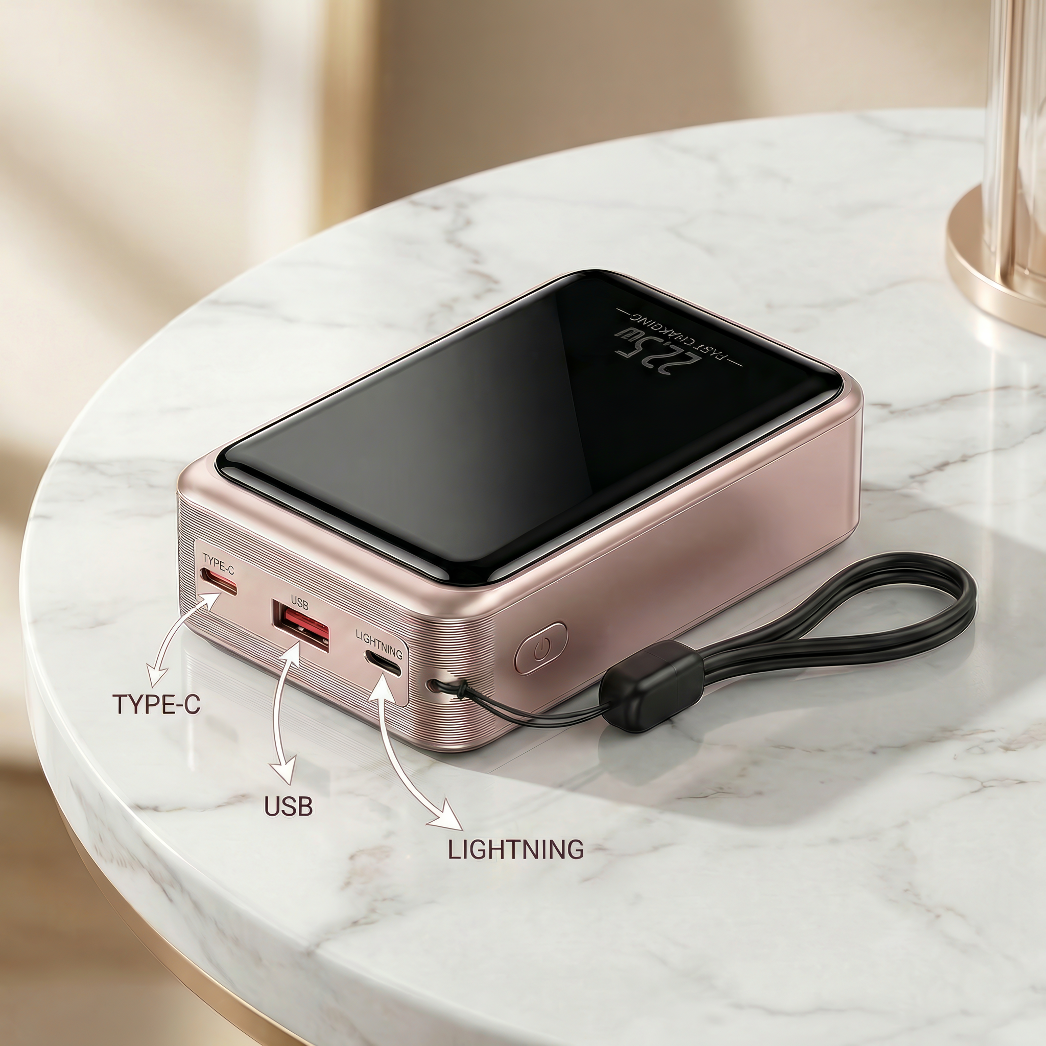 Baterie Externa Daden 20.000mAh, Power Bank Portabil, Incarcare Rapida 22.5W, 3 Porturi, Display LED, Compatibil Apple, Samsung, Universal, Cablu Inclus, Type-C, Lightning, Micro-USB, USB-A, Roz Baterie Externa Daden 20.000mAh, Power Bank Portabil, Incarcare Rapida 22.5W, 3 Porturi, Display LED, Compatibil Apple, Samsung, Universal, Cablu Inclus, Type-C, Lightning, Micro-USB, USB-A, Roz - imagine 8