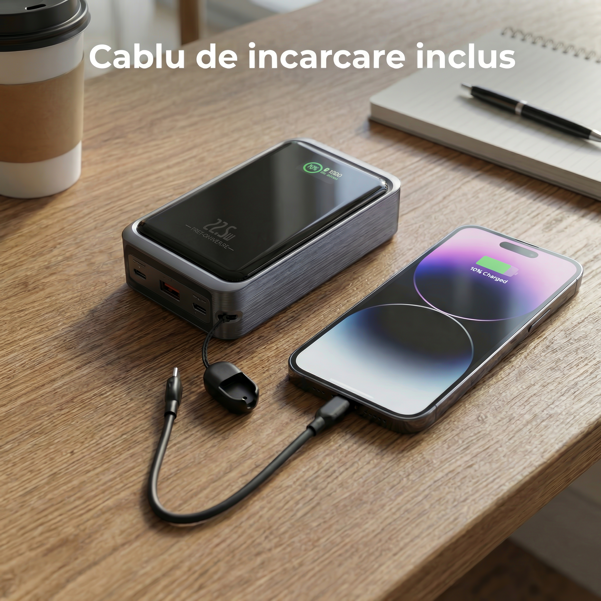 Baterie Externa Daden 20.000mAh, Power Bank Portabil, Incarcare Rapida 22.5W, 3 Porturi, Display LED, Compatibil Apple, Samsung, Universal, Cablu Inclus, Type-C, Lightning, Micro-USB, USB-A, Roz Baterie Externa Daden 20.000mAh, Power Bank Portabil, Incarcare Rapida 22.5W, 3 Porturi, Display LED, Compatibil Apple, Samsung, Universal, Cablu Inclus, Type-C, Lightning, Micro-USB, USB-A, Roz - imagine 6
