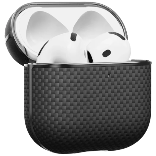 Carcasa pentru AirPods 4, Pitaka MagEZ, Fibra de Aramida, Negru/Gri