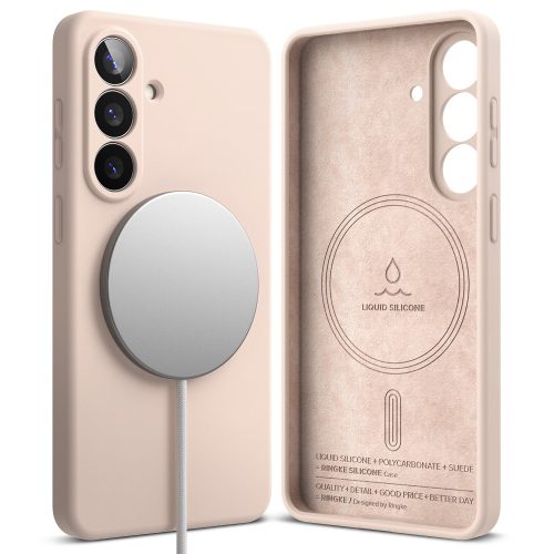 Husa Samsung S26 Plus Ringke Silicone MagSafe, Incarcare wireless, Calitate Premium, Antisoc, Roz