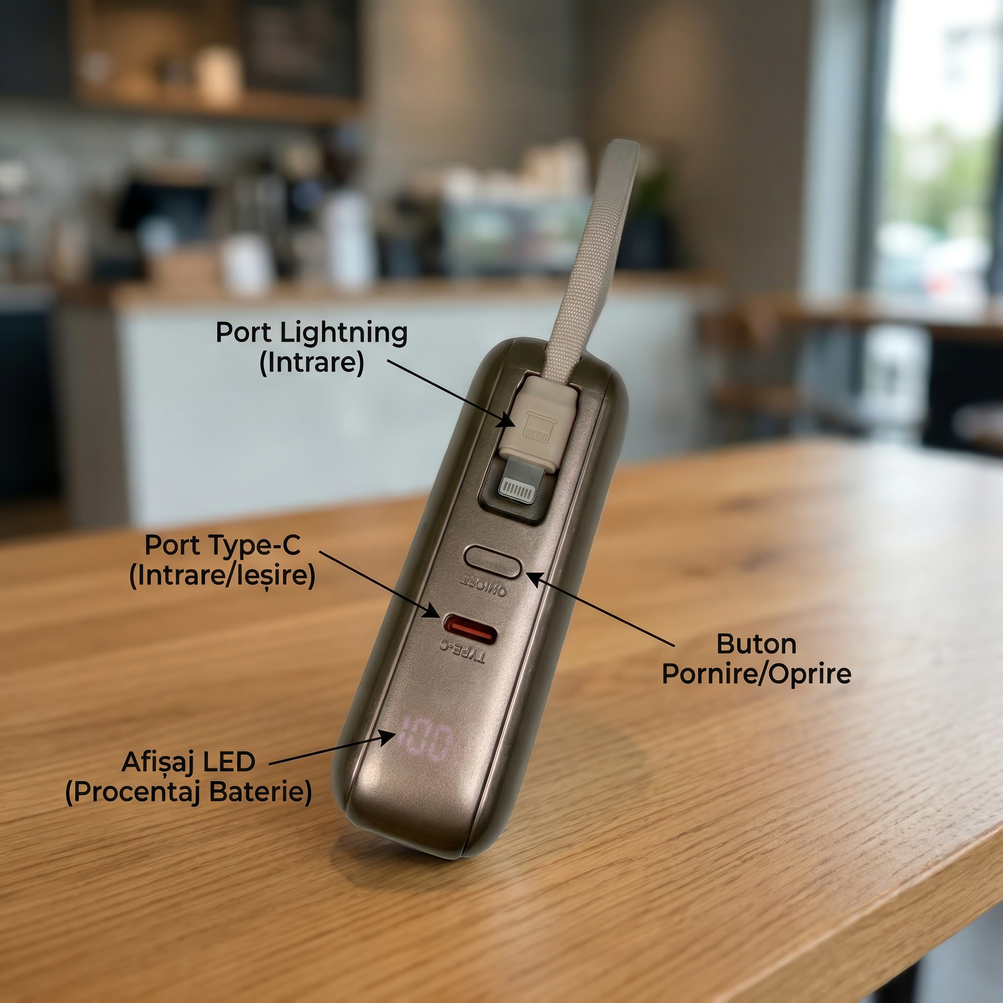 Baterie Externa UltraPortabila Daden 10.000mAh, Power Bank Portabil, Cabluri Integrate, Incarcare Rapida 22.5W, Display LED, Compatibil Apple, Samsung, Universal, Type-C, Lightning, USB-A, Roz Baterie Externa UltraPortabila Daden 10.000mAh, Power Bank Portabil, Cabluri Integrate, Incarcare Rapida 22.5W, Display LED, Compatibil Apple, Samsung, Universal, Type-C, Lightning, USB-A, Roz - imagine 2