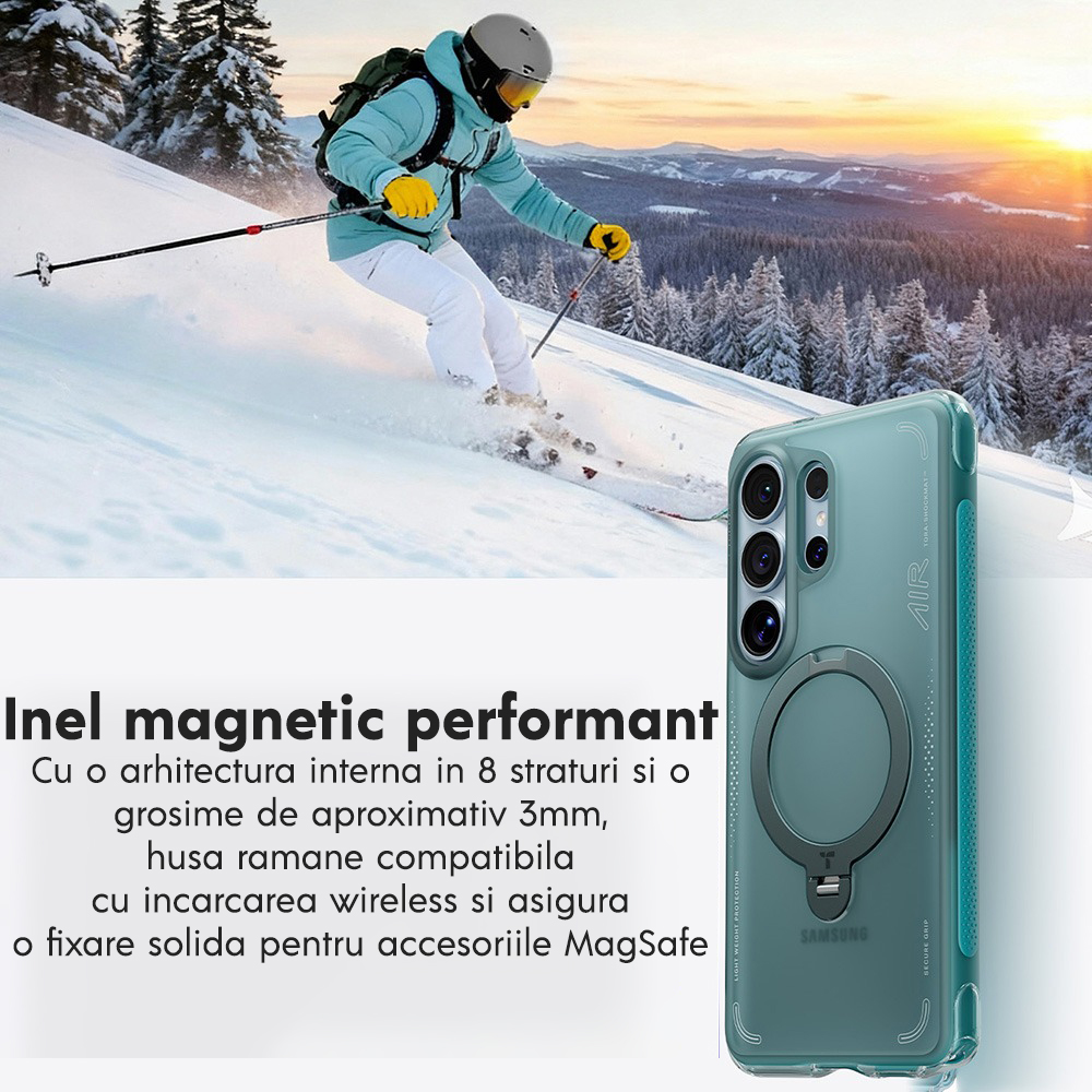 Husa pentru Samsung Galaxy S26 Ultra Torras Ostand Spin Air Series, Incarcare wireless, Inel rotativ, Calitate premium, Glacier Green Husa pentru Samsung Galaxy S26 Ultra Torras Ostand Spin Air Series, Incarcare wireless, Inel rotativ, Calitate premium, Glacier Green - imagine 9