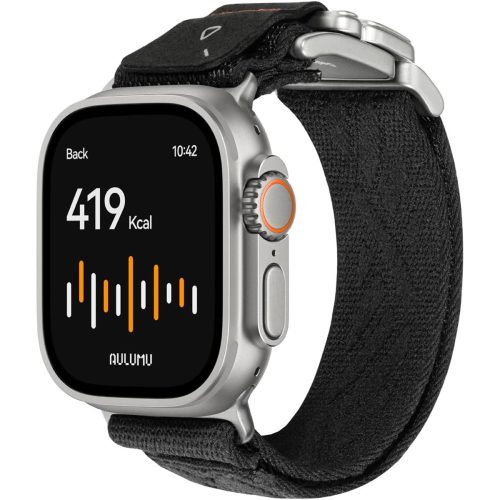Curea pentru Apple Watch Ultra 1/2/3 49mm, Seria 11/10/9/8/7 45mm, Seria 6/5/4/SE 44mm, Aulumu C03, Nylon moale, Catarama Titaniu, Confort maxim, Reglaj rapid, Negru