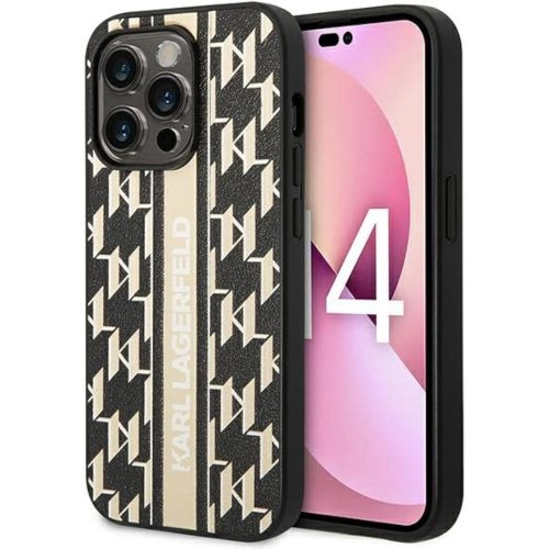 Husa pentru iPhone 14 Pro Max, Karl Lagerfeld, Monogram Stripe, Hardcase, Negru
