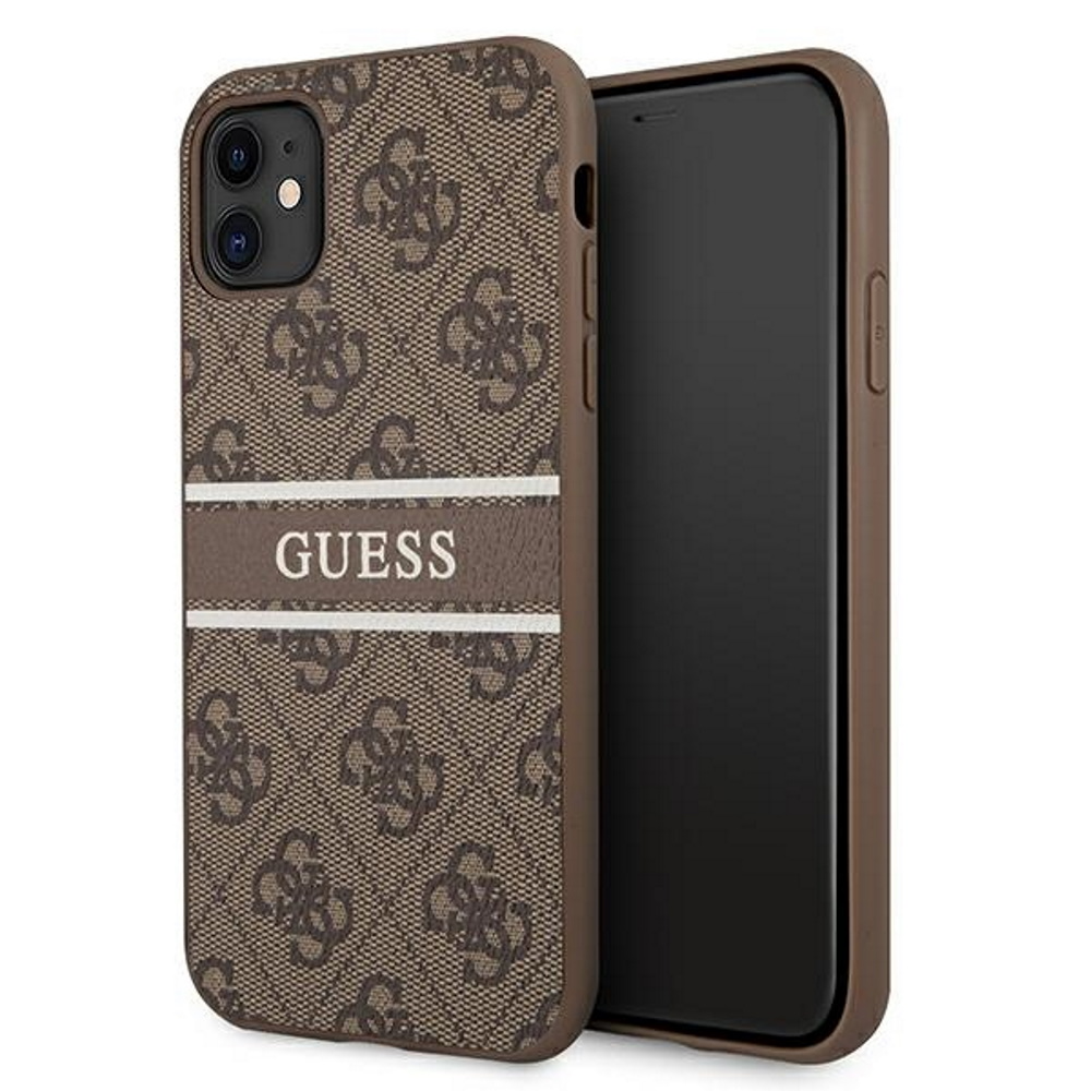 Husa iPhone 11 Guess 4G Printed, Piele ecologica, Protectie antisoc, Slim, Maro Husa iPhone 11 Guess 4G Printed, Piele ecologica, Protectie antisoc, Slim, Maro