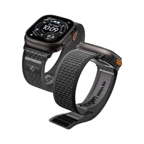 Curea pentru Apple Watch 6/7/8/9/10/11/SE/SE 2/SE 3/Ultra/Ultra 2/Ultra 3 (44/45/46/49mm) Spigen Athlex Air 2, Inchidere sigura, Marime ajustabila, Gri