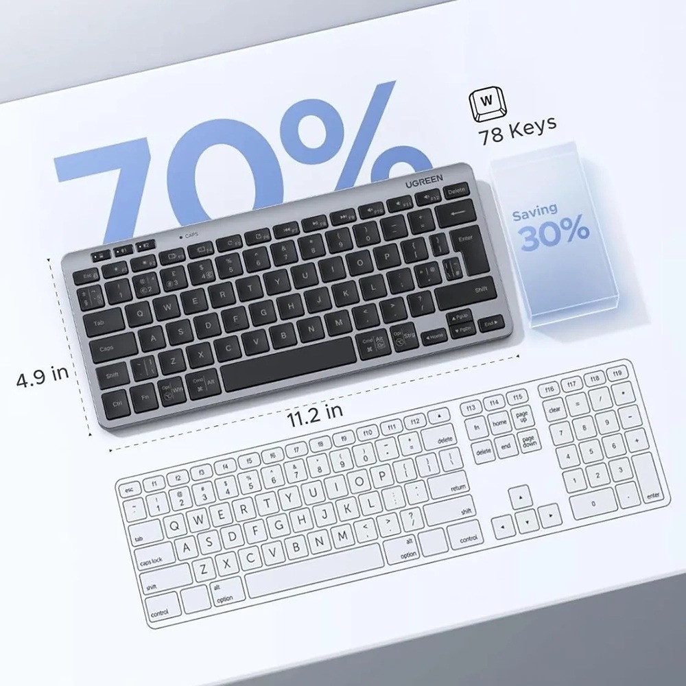 Tastatura Ugreen 75049, Bluetooth 5.3, Design compact, Butoane silentioase, Ergonomica, Gri Tastatura Ugreen 75049, Bluetooth 5.3, Design compact, Butoane silentioase, Ergonomica, Gri - imagine 4