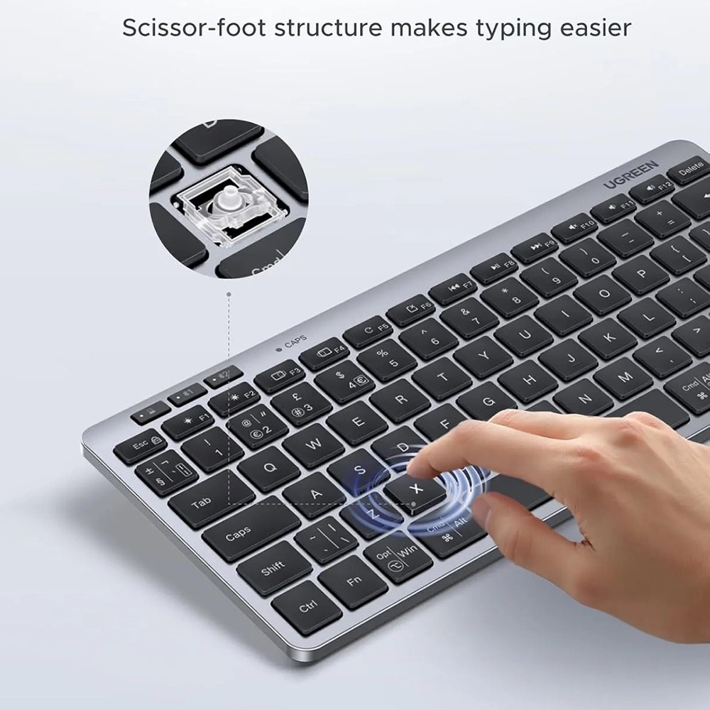 Tastatura Ugreen 75049, Bluetooth 5.3, Design compact, Butoane silentioase, Ergonomica, Gri Tastatura Ugreen 75049, Bluetooth 5.3, Design compact, Butoane silentioase, Ergonomica, Gri - imagine 6