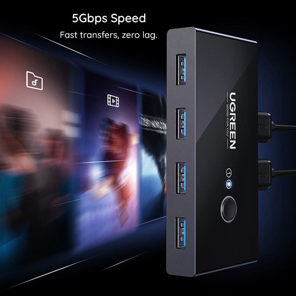 Docking station Ugreen US216, 4x USB-A, 2x Cablu USB, Plug & Play, LED, 5Gb/s, 1.5m, Negru Docking station Ugreen US216, 4x USB-A, 2x Cablu USB, Plug & Play, LED, 5Gb/s, 1.5m, Negru - imagine 7