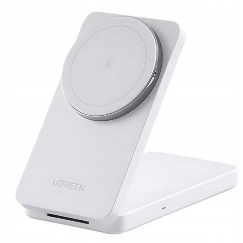 Statie de incarcare wireless 2 in 1 Ugreen W528 pentru iPhone, Airpods, MagSafe, Incarcare rapida, 20W, 3A, Qi2, USB-C, Alb