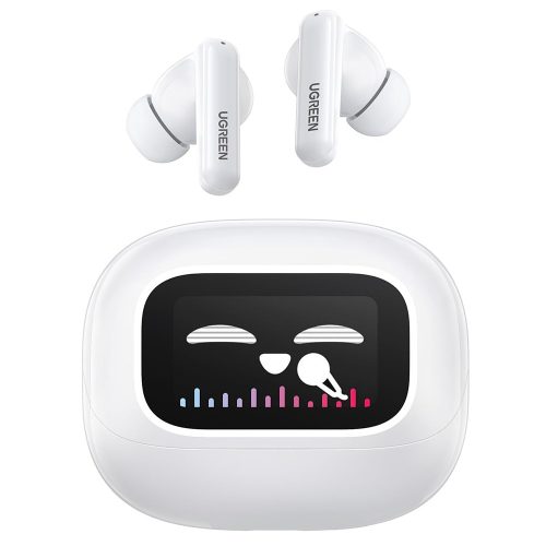 Casti wireless Ugreen HiTune T6 Magic WS211, In-Ear, Bluetooth, ANC, Gaming Mode, Ecran LCD, Autonomie pana la 30 ore, Baterie 500mAh, Alb