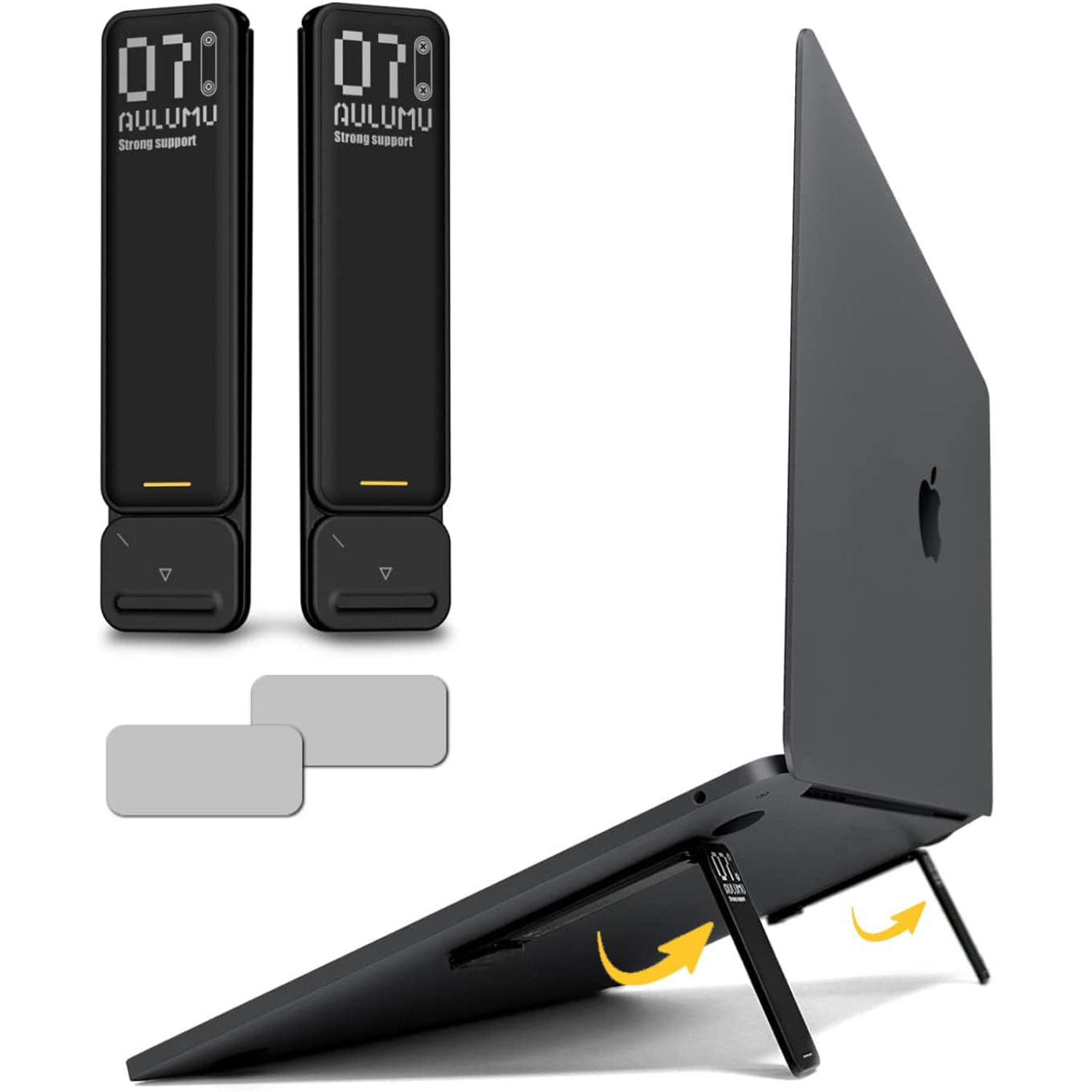 Stand laptop Aulumu G07 Pop-Up, Suport ergonomic adeziv pentru laptop, Deschidere automata 0.1s, Picioruse pliabile, Unghi inclinare 18°, Ridicare 2 inch, Aliaj zinc si suprafata PU, Antiderapant, Compact si portabil, Negru