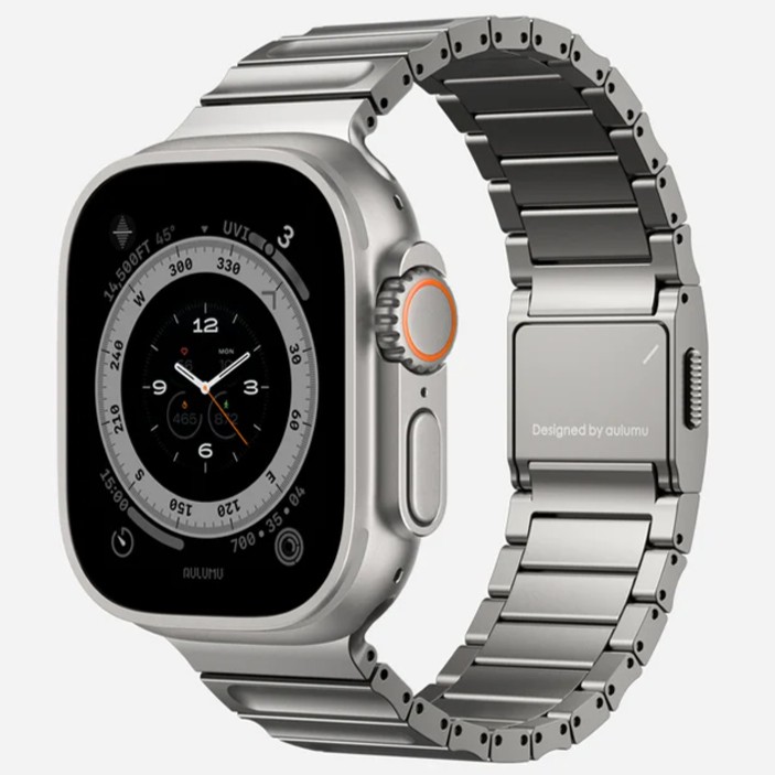 Curea pentru Apple Watch Ultra 1/2/3 49mm, Seria 11/10 46mm, Seria 9/8/7 45mm, Seria 6/5/4/SE 44mm, Aulumu C01 Hi-Per, Aliaj de Titan, Inchidere Magnetica N52, Design Premium, Reglaj Rapid, Titanium