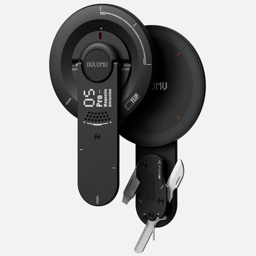 Suport Magnetic pentru telefon 8 in 1, Aulumu G05 Pro, Compatibil MagSafe, Rotire 360°, Reglaj unghi 0-80°, Prindere magnetica puternica 25N, Kit de scule integrat, Cutter, Surubelnita, Pila, Mini fierastrau si pin SIM, Suport birou, Inel ergonomic, Compact si portabil, Negru