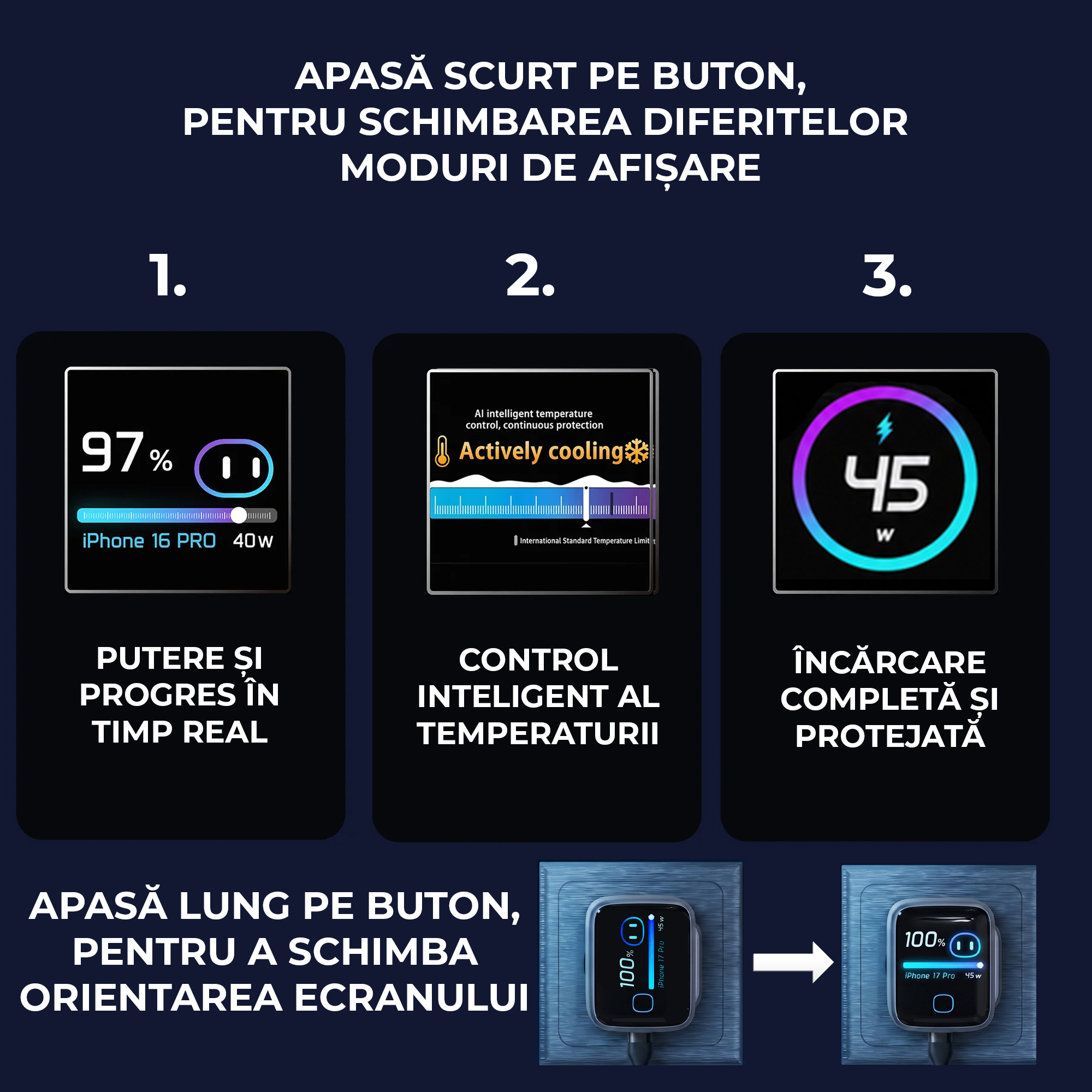 Incarcator 45W Turbo Fast Charge GaN cu Afisaj Digital TFT DaDen, 1x USB Type-C, Incarcare Rapida Power Delivery PD 3.2 AVS, Monitorizare Putere si Temperatura, Protectie Inteligenta, Gri Incarcator 45W Turbo Fast Charge GaN cu Afisaj Digital TFT DaDen, 1x USB Type-C, Incarcare Rapida Power Delivery PD 3.2 AVS, Monitorizare Putere si Temperatura, Protectie Inteligenta, Gri - imagine 11