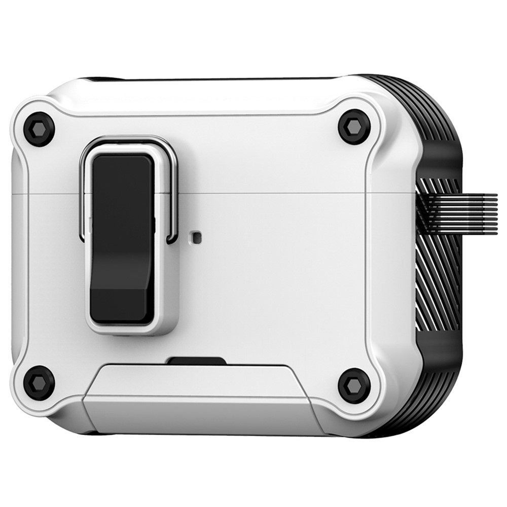 Husa pentru AirPods Pro 3 cu Blocare Automata, Suport Telefon Integrat, Protectie Anti Soc, Carabina, Capac Magnetic, Armor Case, Alb Husa pentru AirPods Pro 3 cu Blocare Automata, Suport Telefon Integrat, Protectie Anti Soc, Carabina, Capac Magnetic, Armor Case, Alb